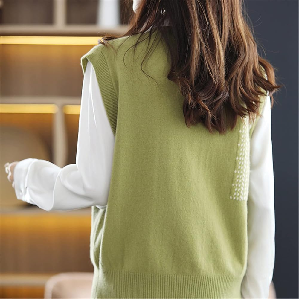 Kelsiop 100% Wool Ladies Loose V Neck Vest Winter Warm Sleeveless